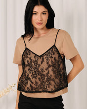 Load image into Gallery viewer, ROUND NECK T-SHIRT WITH LACE CONTRAST LAYERED TOP
