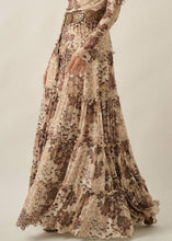 Load image into Gallery viewer, Floral-Print Mesh Tiered Ruffle Elastic-Waist Maxi Skirt
