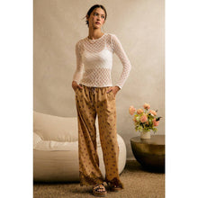 Load image into Gallery viewer, SATIN FLORAL PRINT  WIDE LEG PULL ON PANTS WITH LACE
