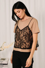 Load image into Gallery viewer, ROUND NECK T-SHIRT WITH LACE CONTRAST LAYERED TOP
