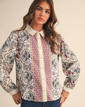 Load image into Gallery viewer, FLORAL BORDER PRINT BUTTON UP TOP
