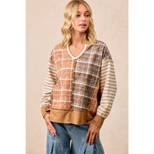 Load image into Gallery viewer, PLAID AND STRIPE MIX AND MATCH TOP WITH OPEN SEAM
