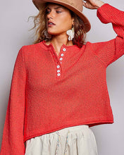 Load image into Gallery viewer, Long Sleeves Button-Front Half Placket Knit Sweater
