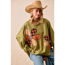 Load image into Gallery viewer, PLAID MIX FLOWER PATCHWORK FRENCH TERRY SWEATSHIRT
