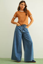 Load image into Gallery viewer, WIDE LEG DENIM PANTS WITH SELF BELT
