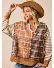 Load image into Gallery viewer, PLAID AND STRIPE MIX AND MATCH TOP WITH OPEN SEAM
