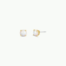 Load image into Gallery viewer, Round - White Opal Gemstone - Gold Earrings

