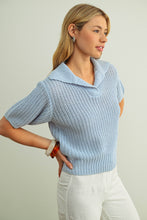 Load image into Gallery viewer, COLLARED SHORT SLEEVE KNITTED TOP
