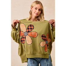 Load image into Gallery viewer, PLAID MIX FLOWER PATCHWORK FRENCH TERRY SWEATSHIRT
