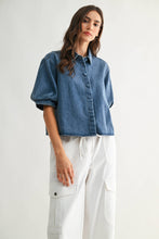 Load image into Gallery viewer, Short-Sleeve Cropped Denim Shirt
