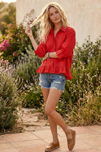 Load image into Gallery viewer, Ruffle Hem Button Front Poplin Top

