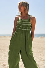 Load image into Gallery viewer, Washed Multi Smocked Detail Tie Straps Jumpsuit
