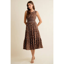 Load image into Gallery viewer, POLKA DOT SLEEVELESS SMOCKED WAIST MIDI LINED DRESS

