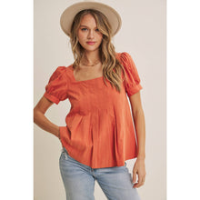 Load image into Gallery viewer, SUNDAY COTTON PUFF-SLEEVED PLEATED BLOUSE
