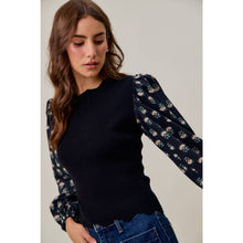 Load image into Gallery viewer, SCALLOPED SWEATER KNIT TOP WITH FLORAL SLEEVES
