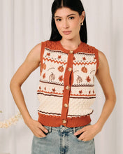 Load image into Gallery viewer, ROUND NECK BUTTON DOWN PUMPKIN GRAPHIC CABLE SWEATER VEST
