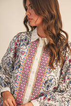 Load image into Gallery viewer, FLORAL BORDER PRINT BUTTON UP TOP
