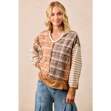 Load image into Gallery viewer, PLAID AND STRIPE MIX AND MATCH TOP WITH OPEN SEAM
