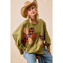 Load image into Gallery viewer, PLAID MIX FLOWER PATCHWORK FRENCH TERRY SWEATSHIRT
