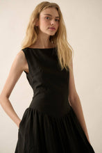 Load image into Gallery viewer, Linen-Blend Bubble Midi Dress Black
