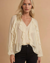 Load image into Gallery viewer, SHEER RUFFLED DETAIL BUTTON DOWN BLOUSE

