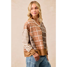 Load image into Gallery viewer, PLAID AND STRIPE MIX AND MATCH TOP WITH OPEN SEAM
