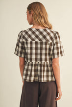 Load image into Gallery viewer, Keyhole Tie-Neck Gingham Peplum Blouse
