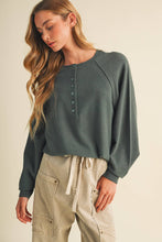 Load image into Gallery viewer, Brushed Knit Henley Raglan Pullover
