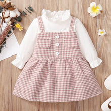 Load image into Gallery viewer, Frilly Collar Long Sleeve Splicing Pink Baby Faux Dress
