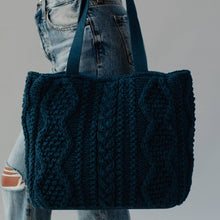 Load image into Gallery viewer, Steel Blue Cable Knit Tote
