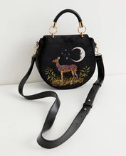 Load image into Gallery viewer, Deer &amp; Moon Embroidered Black Velvet Saddle Bag
