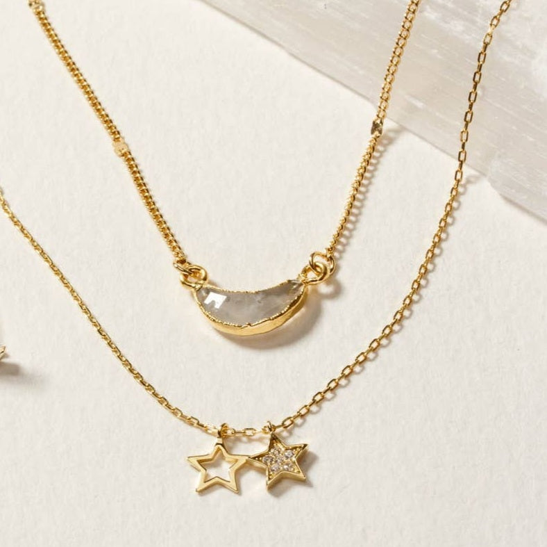 Moon and Stars Necklace Set- Moonstone