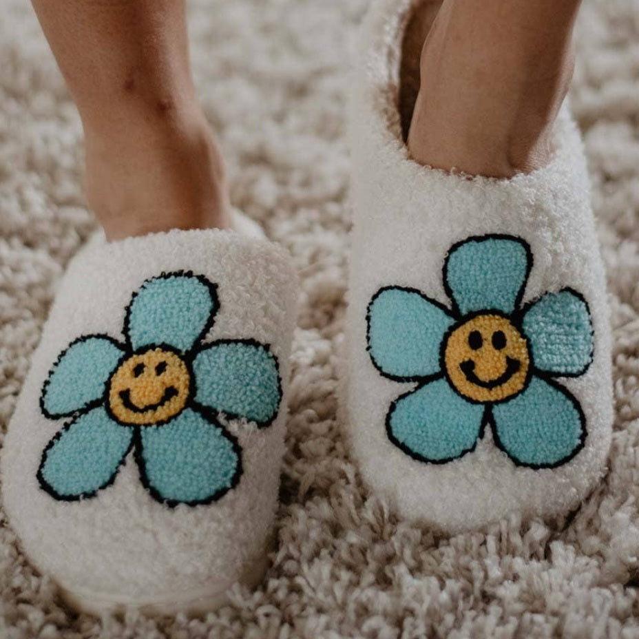Mint Daisy Happy Face Slippers