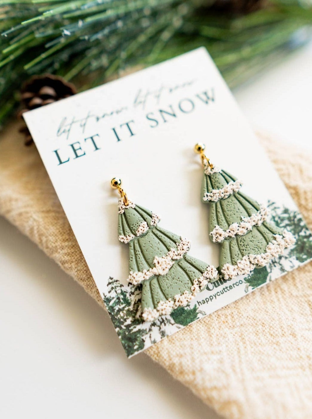 Winter Snow Tree Clay Earrings