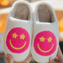 Load image into Gallery viewer, Hot Pink Star Eyed Happy Face Slippers
