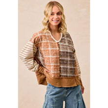 Load image into Gallery viewer, PLAID AND STRIPE MIX AND MATCH TOP WITH OPEN SEAM
