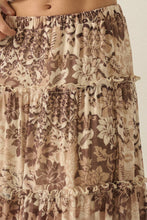 Load image into Gallery viewer, Floral-Print Mesh Tiered Ruffle Elastic-Waist Maxi Skirt
