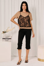 Load image into Gallery viewer, ROUND NECK T-SHIRT WITH LACE CONTRAST LAYERED TOP
