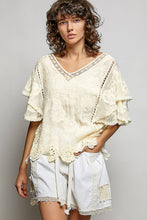 Load image into Gallery viewer, V-neck Short Sleeve Crochet Trim Solid Top

