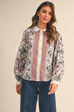 Load image into Gallery viewer, FLORAL BORDER PRINT BUTTON UP TOP
