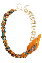 Load image into Gallery viewer, Colette Chain Scarf Necklace in Orange &amp; Teal
