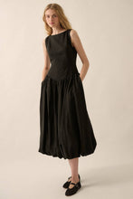 Load image into Gallery viewer, Linen-Blend Bubble Midi Dress Black
