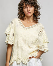Load image into Gallery viewer, V-neck Short Sleeve Crochet Trim Solid Top
