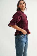 Load image into Gallery viewer, THE SALLY SMOCKED PEPLUM PUFF SLEEVE TOP
