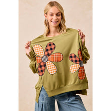 Load image into Gallery viewer, PLAID MIX FLOWER PATCHWORK FRENCH TERRY SWEATSHIRT
