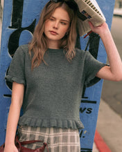 Load image into Gallery viewer, RUFFLE HEM SHORT SLEEVE SWEATER TOP
