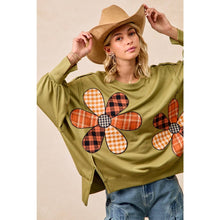 Load image into Gallery viewer, PLAID MIX FLOWER PATCHWORK FRENCH TERRY SWEATSHIRT
