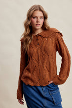 Load image into Gallery viewer, Ruffle Collar Cable Knit Sweater
