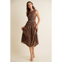 Load image into Gallery viewer, POLKA DOT SLEEVELESS SMOCKED WAIST MIDI LINED DRESS
