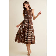 Load image into Gallery viewer, POLKA DOT SLEEVELESS SMOCKED WAIST MIDI LINED DRESS
